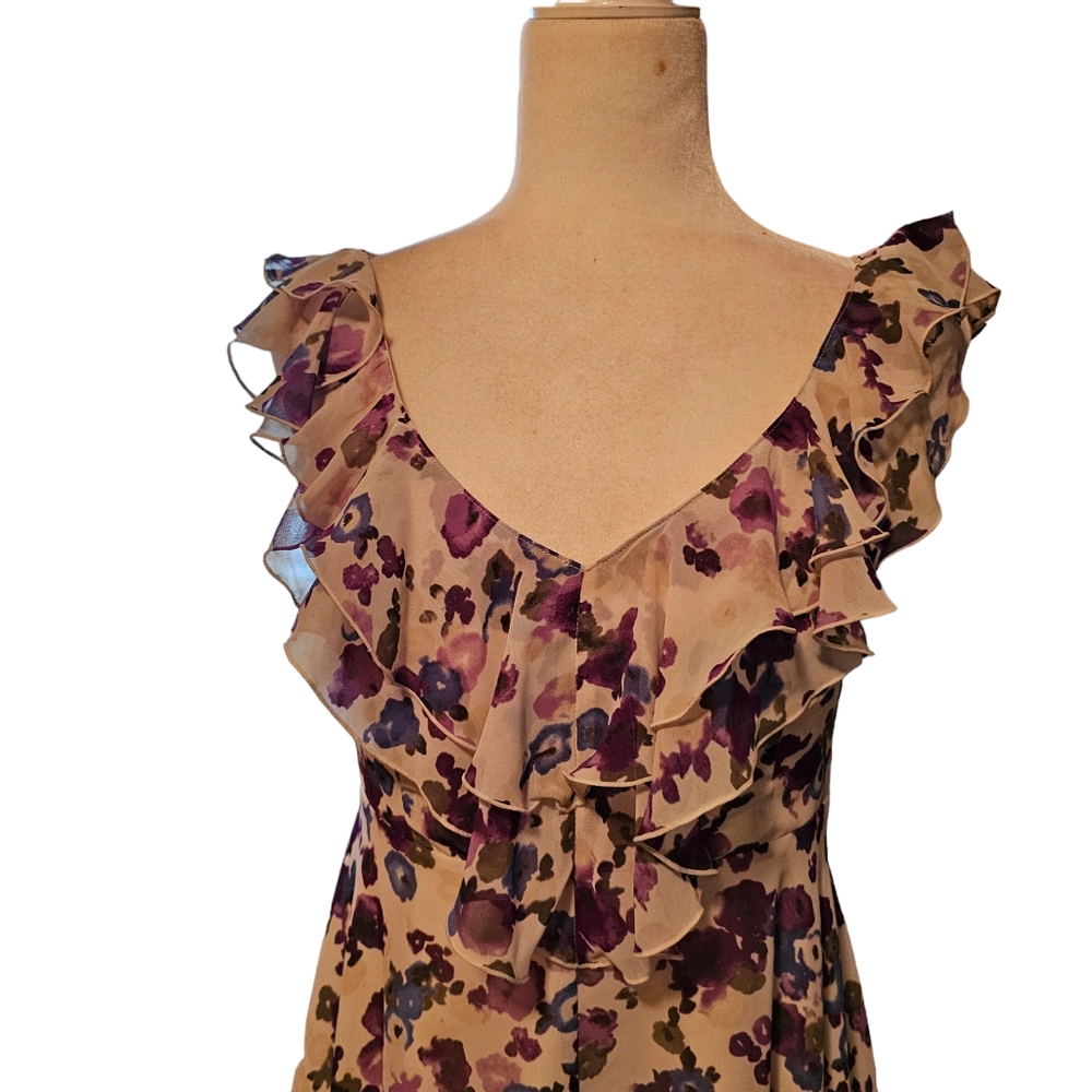 Lauren Conrad Ruffle Mini Dress Romantic Floral Water Color Print Womens Size 6 - Picture 2 of 16